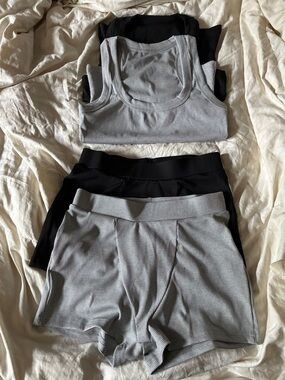 Ribbed Tank and High-Waist Shorts Sets in Gray and Black